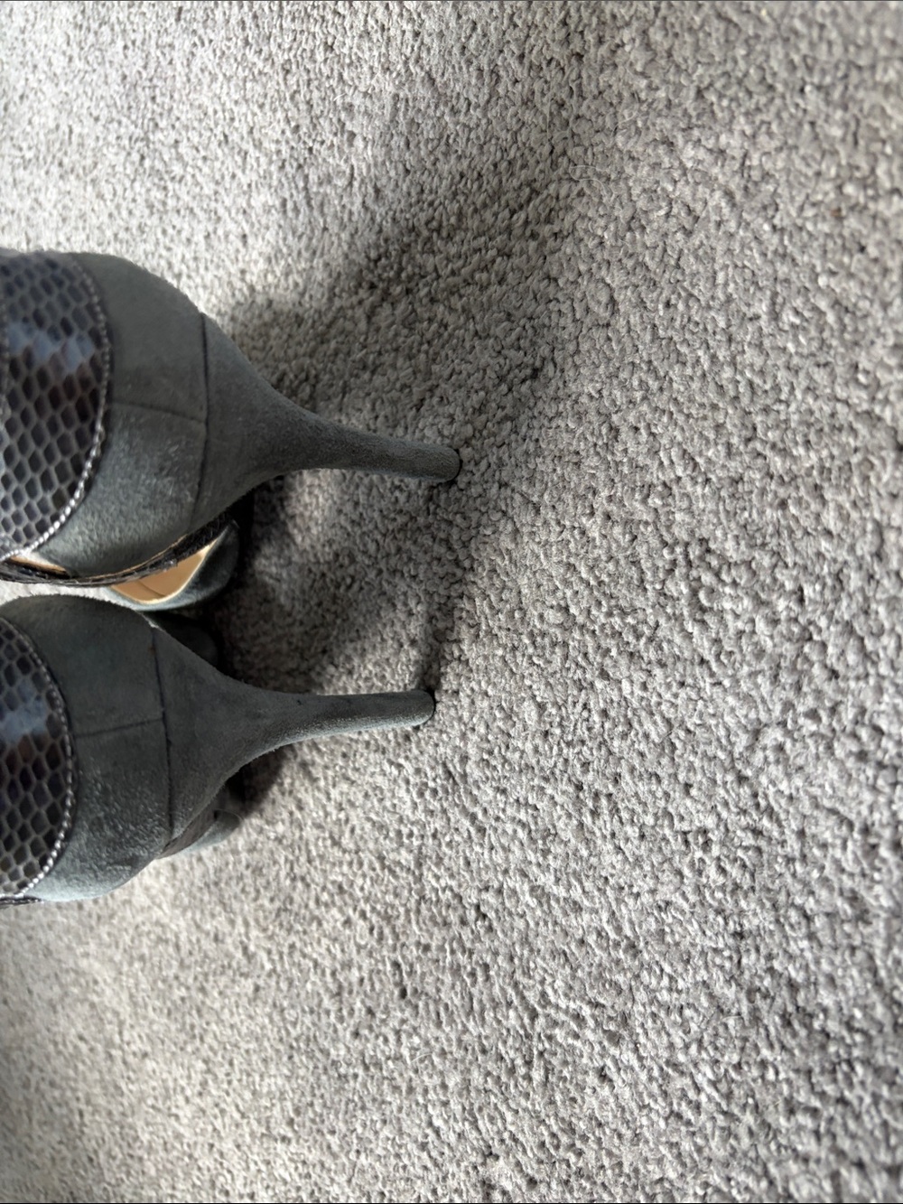 Nine West Pointed-Toe Suede Heels with Snakeskin Crisscross Straps - Gray - Picture 10 of 10